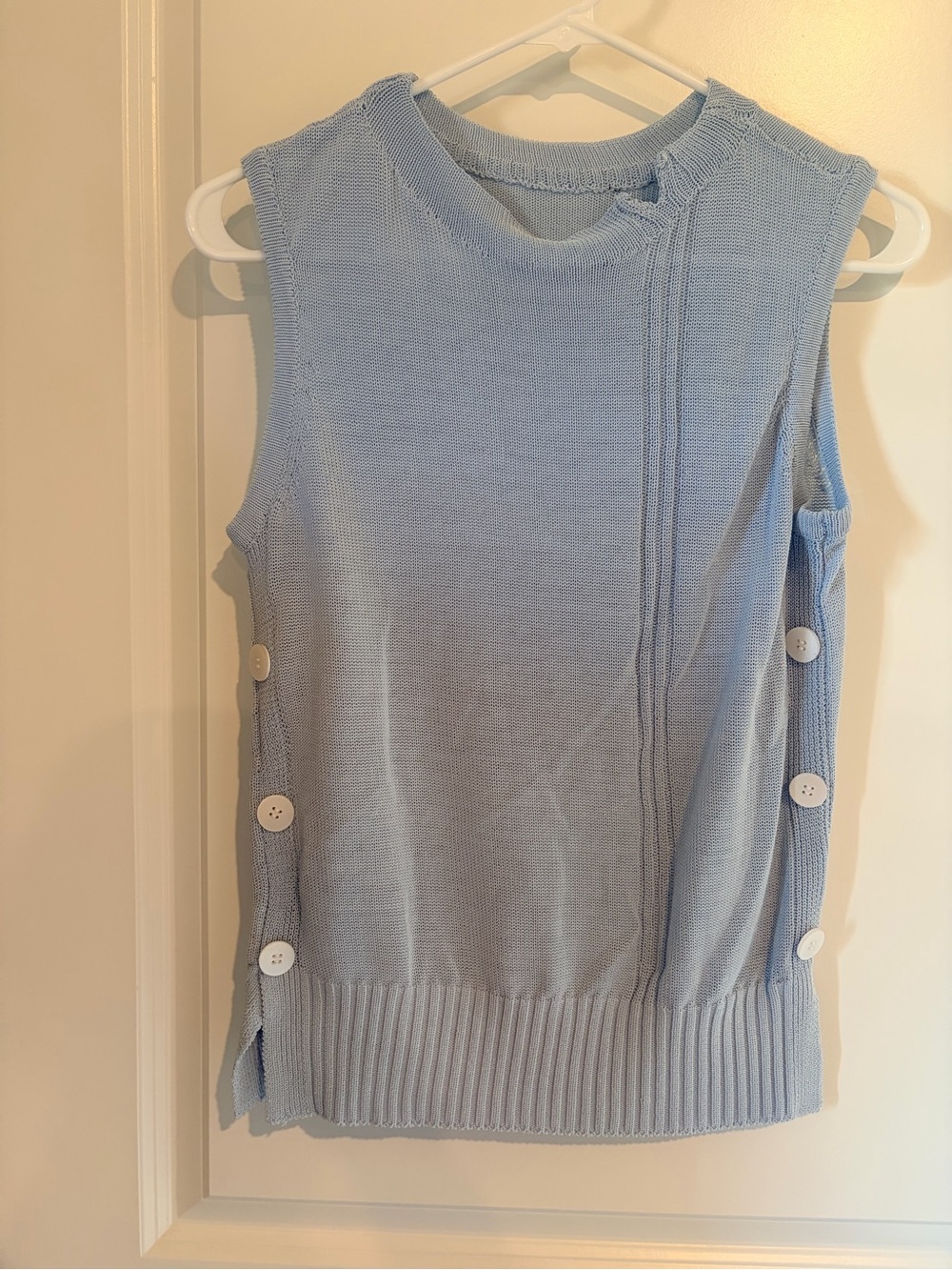 Light Blue Sleeveless Knit Tank with Side Button Detail